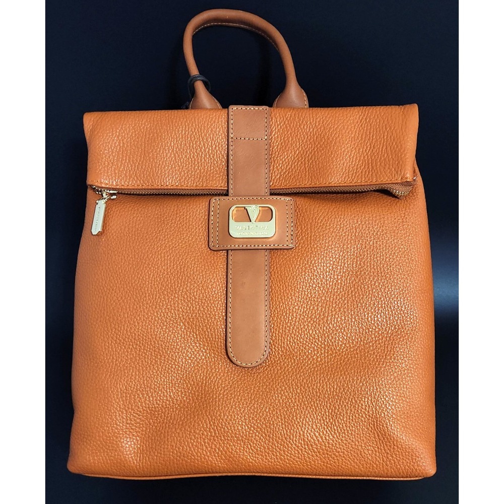 NWT VALENTINA Genuine Pebble Leather Backpack-Shoulder Bag-Purse-Burnt Orange